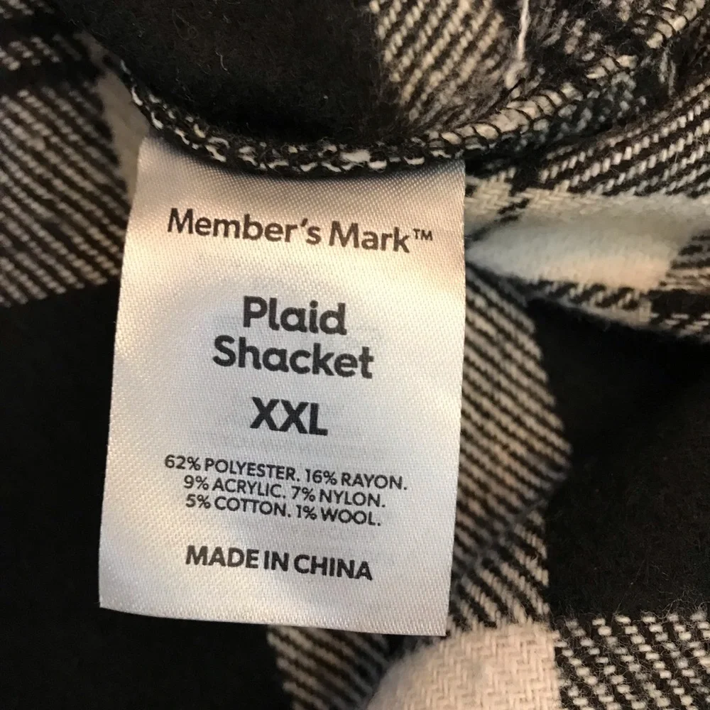 Members Mark Black White Plaid Shacket Size XXL Heavyweight Outerwear Cabincore